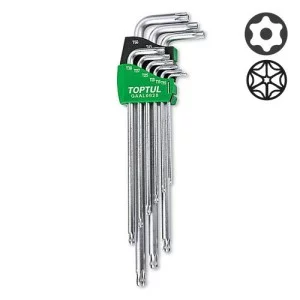 Набір Г-обр. ключів TORX T10-T50 9 од. супердовгих з отвором та кулею TOPTUL 